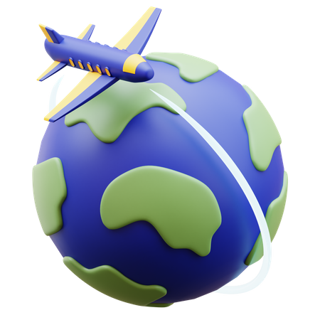 Globe avec avion  3D Icon