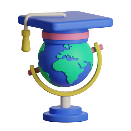 Globe avec casquette de graduation  3D Icon