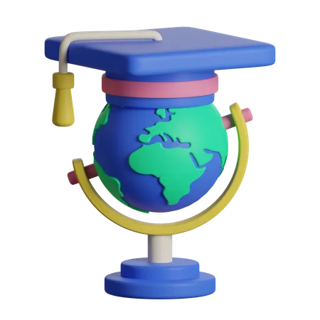 Globe avec casquette de graduation  3D Icon