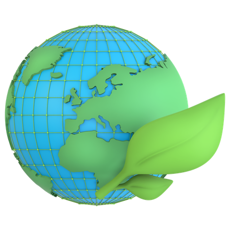 Globe avec des feuilles  3D Icon