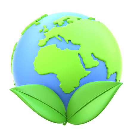 Globe avec des feuilles  3D Icon