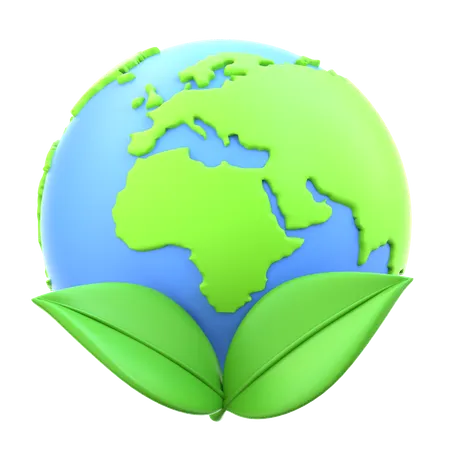 Globe avec des feuilles  3D Icon