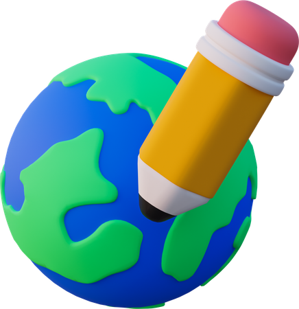 Globe avec un stylo  3D Icon