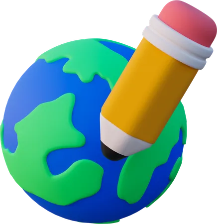 Globe avec un stylo  3D Icon