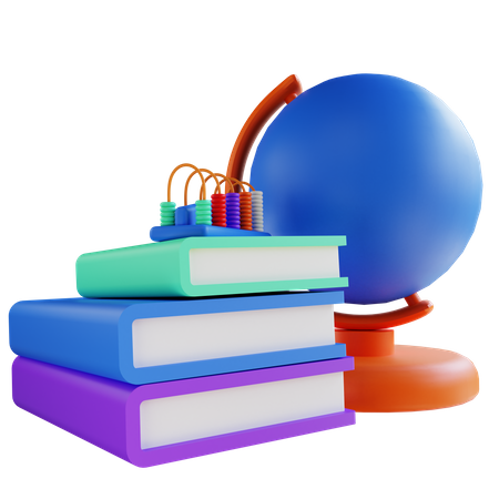 Globe book and abacus for education  3D Illustration