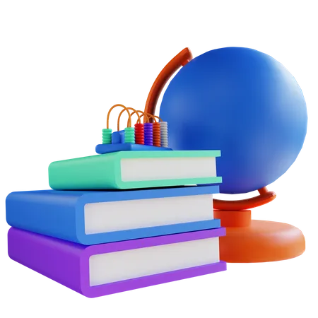 Globe book and abacus for education  3D Illustration