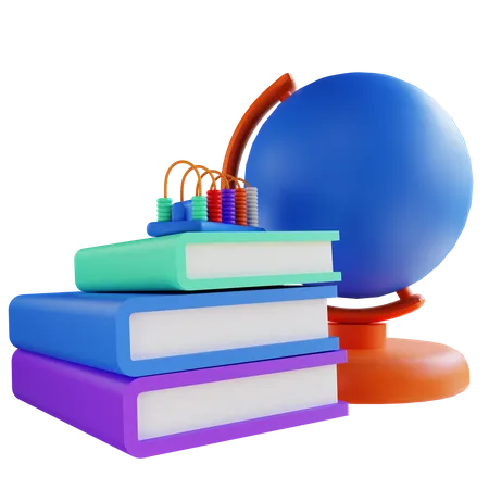 Globe book and abacus for education 3D Illustration