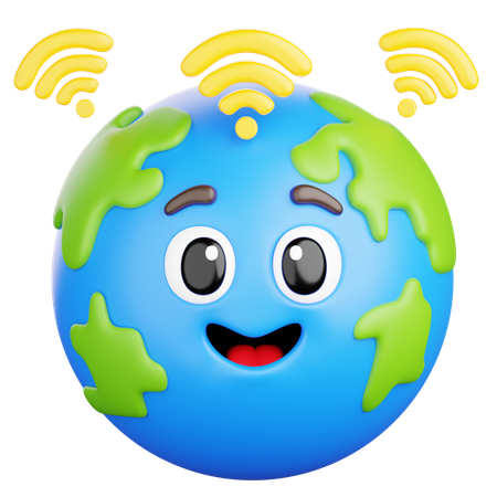 Globe Connected With Wifi Signals  3D Icon