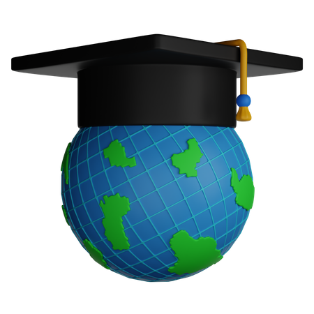 Globe et chapeau de graduation  3D Illustration