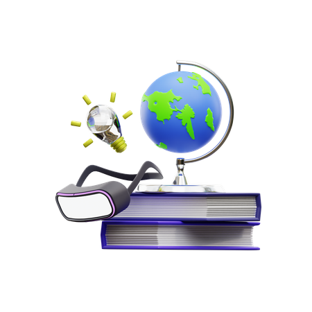 Globe On Books  3D Icon