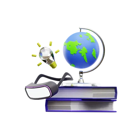 Globe On Books  3D Illustration