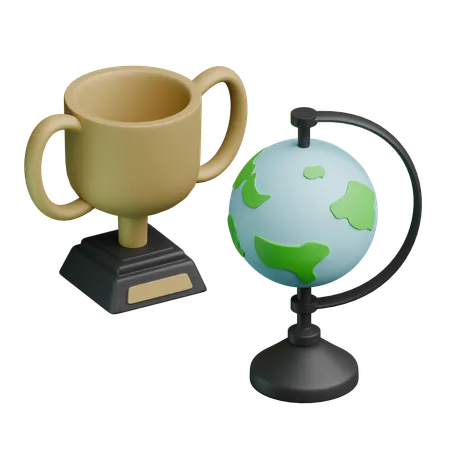 Globe & Trophy  3D Icon