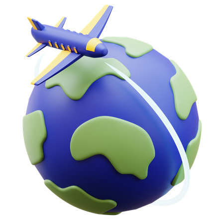 Globe with Airplane  3D Icon