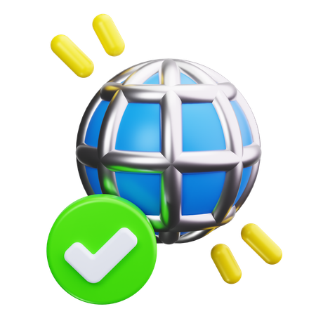 Globe With Checkmark  3D Icon