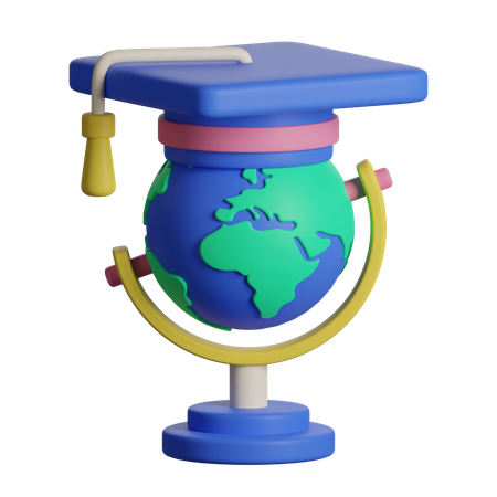 Globe with Graduation Cap  3D Icon