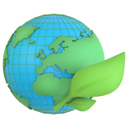 Globe with Leaves  3D Icon