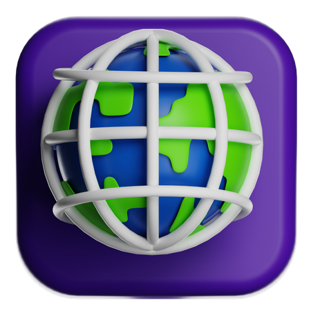 Globe With Network Grid  3D Icon