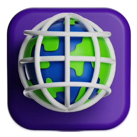 Globe With Network Grid  3D Icon