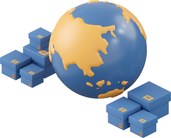 Globe With Parcel Box  3D Icon