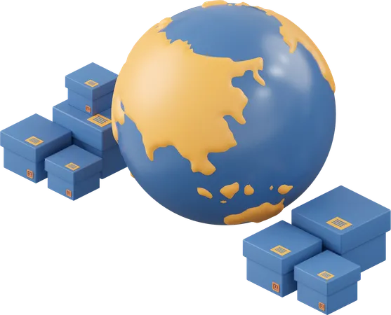 Globe With Parcel Box  3D Icon