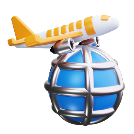 Globe with Plane  3D Icon