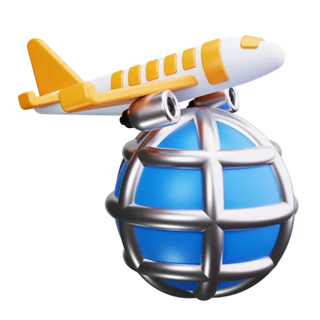 Globe with Plane  3D Icon