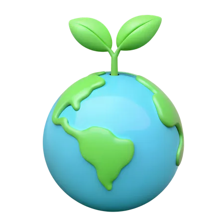 Globe with Plant Sprout  3D Icon