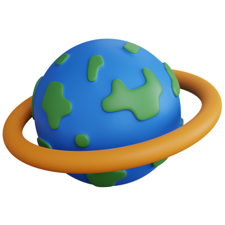 Globe With Yellow Ring  3D Icon