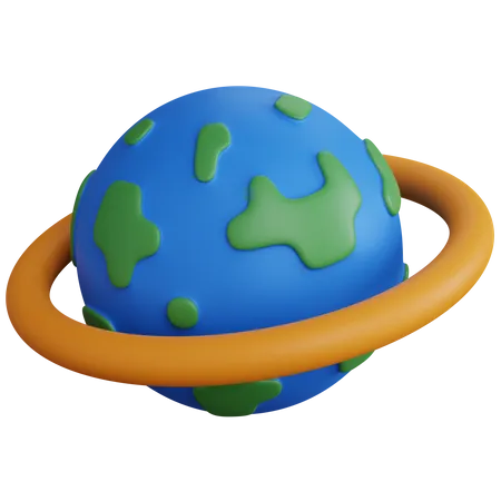 Globe With Yellow Ring  3D Icon