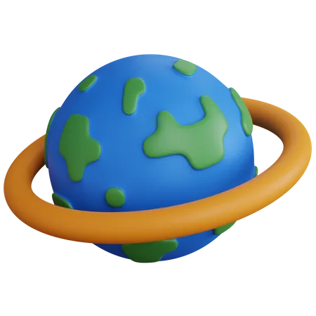 Globe With Yellow Ring 3D Icon