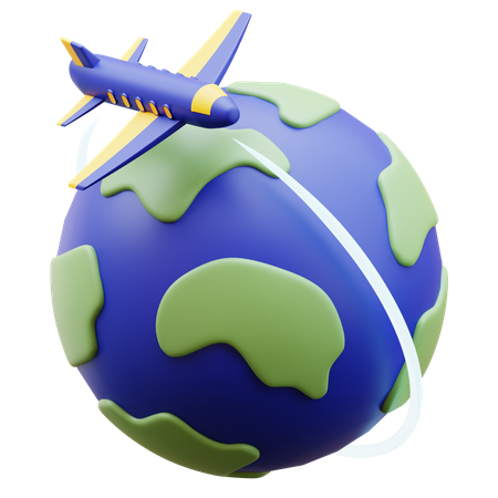 Globo terráqueo con avión  3D Icon