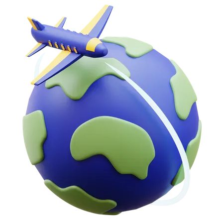 Globo terráqueo con avión  3D Icon