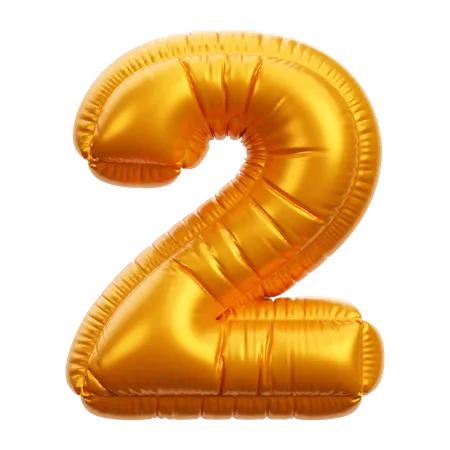 Globo dorado numero 2  3D Icon