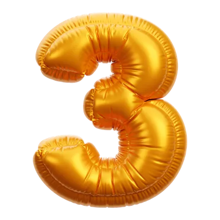 Globo dorado numero 3  3D Icon