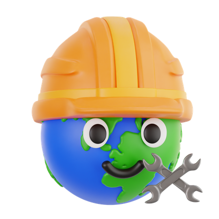 Globo y trabajador  3D Icon