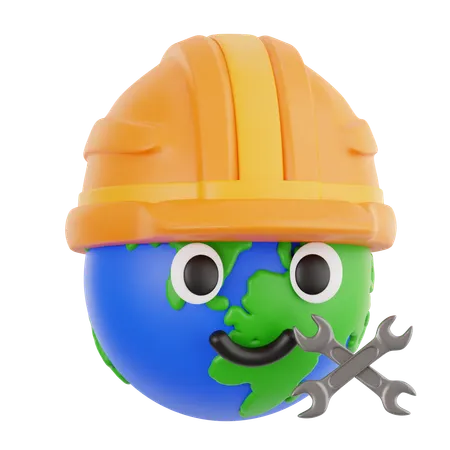 Globo y trabajador  3D Icon