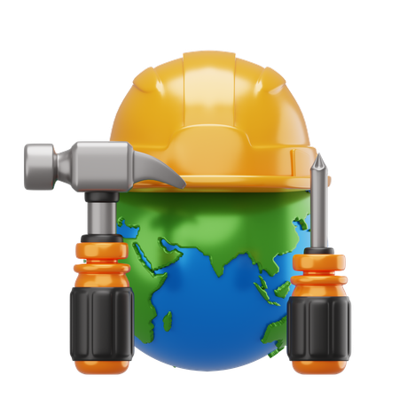 Globo y trabajador  3D Icon