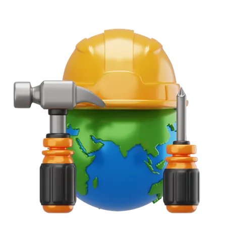 Globo y trabajador  3D Icon