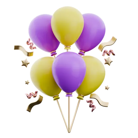 Globos con estrellas cintas  3D Icon