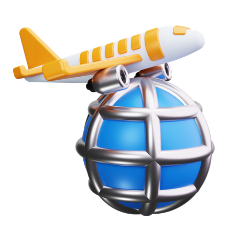 Globus mit Flugzeug  3D Icon