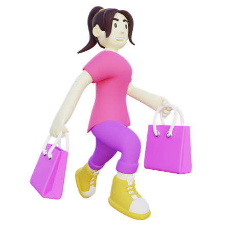 Glückliche Frau nach dem Einkaufen  3D Illustration