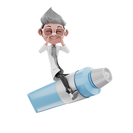 Glücklicher Arzt auf Zahnpastatube  3D Illustration