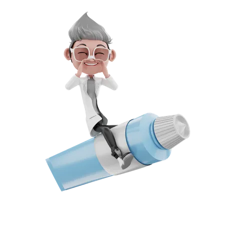 Glücklicher Arzt auf Zahnpastatube  3D Illustration