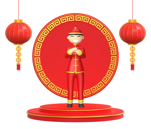 Glücklicher chinesischer Mann  3D Illustration