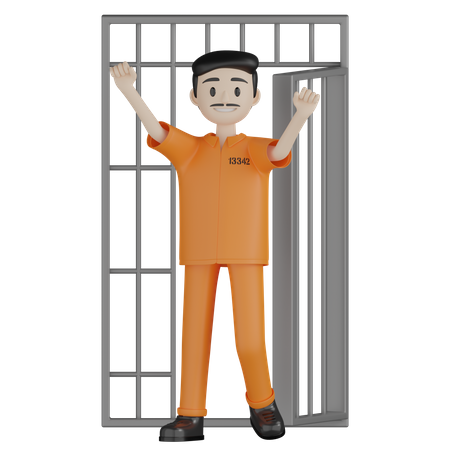 Glücklicher Gefangener gegen Kaution freigelassen  3D Illustration