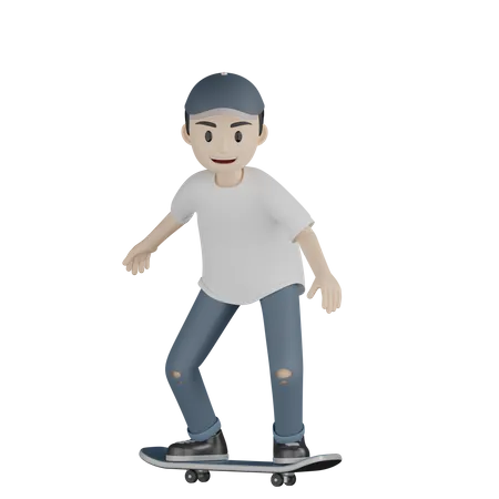 Glücklicher Junge beim Skateboarden  3D Illustration