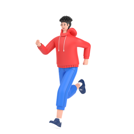 Glücklicher Junge macht Laufübungen  3D Illustration