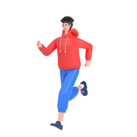 Glücklicher Junge macht Laufübungen  3D Illustration