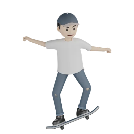 Glücklicher Junge spielt Skateboard  3D Illustration