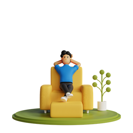 Glücklicher Mann entspannt im Stuhl  3D Illustration